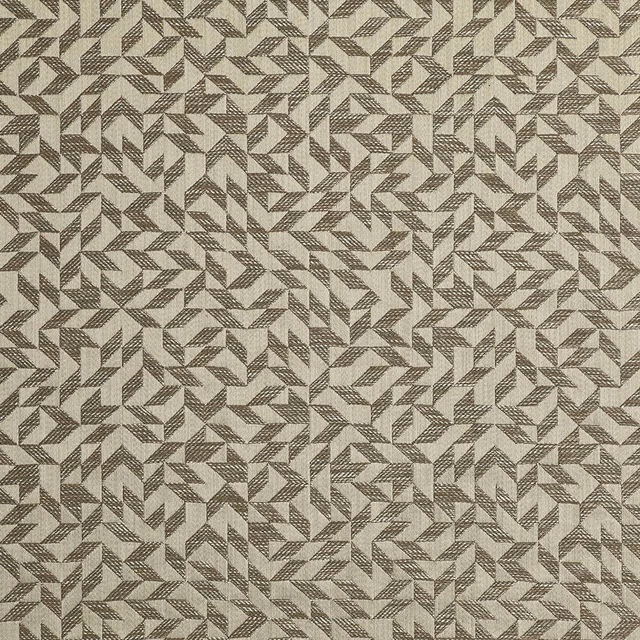 Taupe-grey woven ground with dense charcoal broken chevrons and fine textured crosshatch
