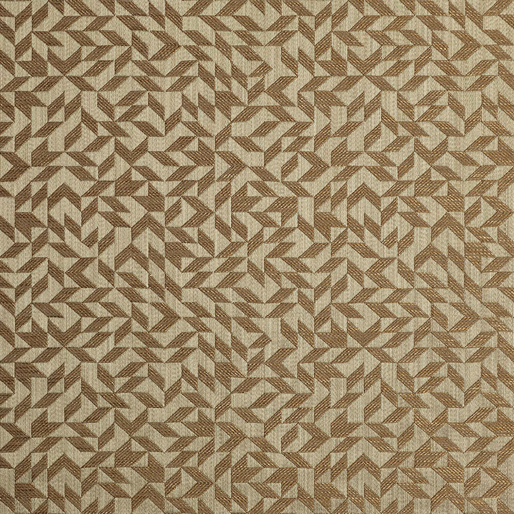Warm bronze-taupe textile with dense brown angular chevrons and finely textured weave