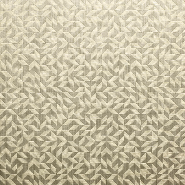 Pale nacre greige textile with dense interlocking chevron geometry and fine woven texture