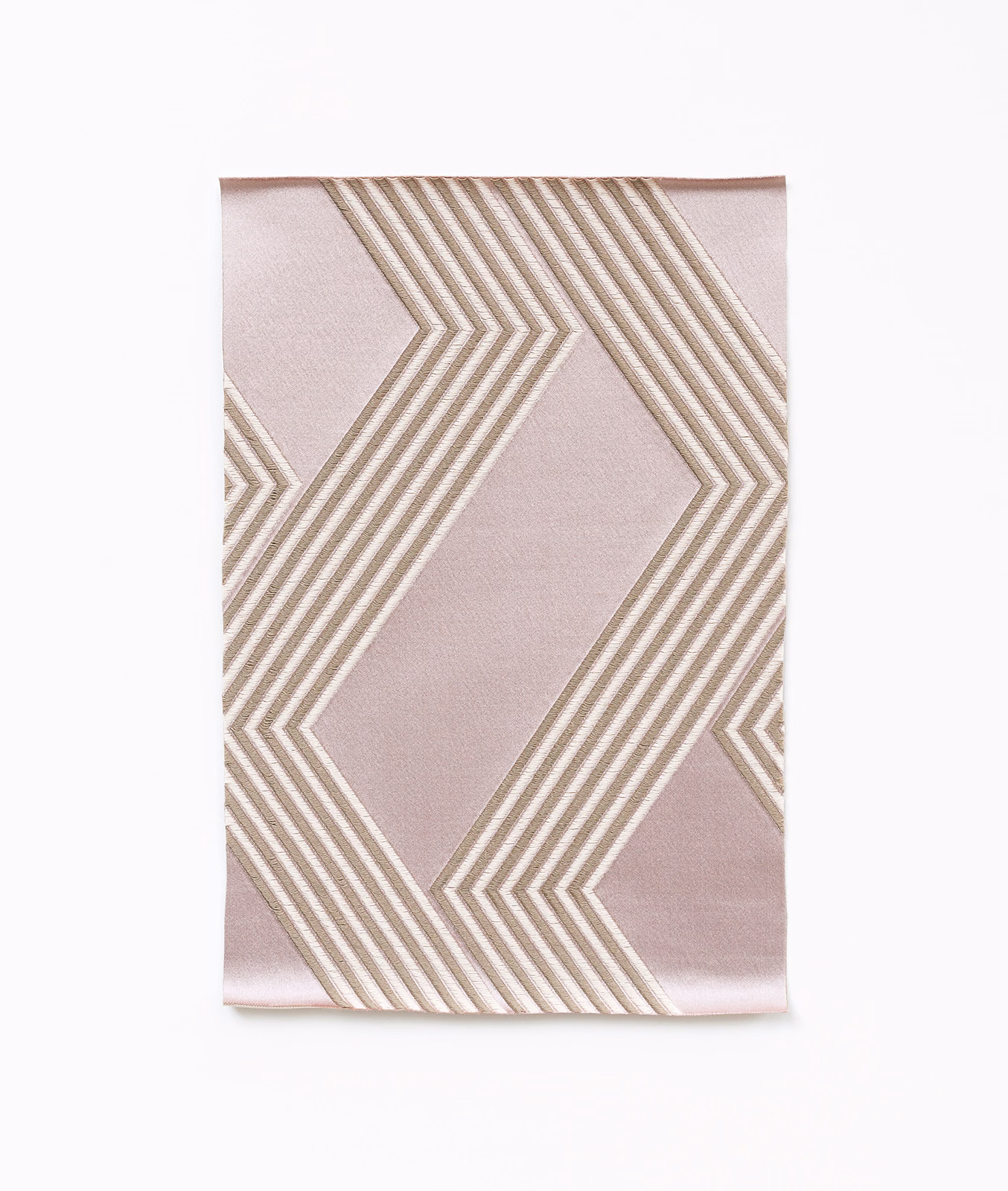 Pale blush satin with taupe and ivory chevron stripe geometry