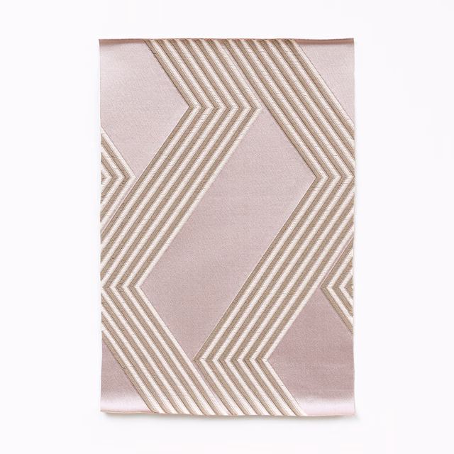 Pale blush satin with taupe and ivory chevron stripe geometry