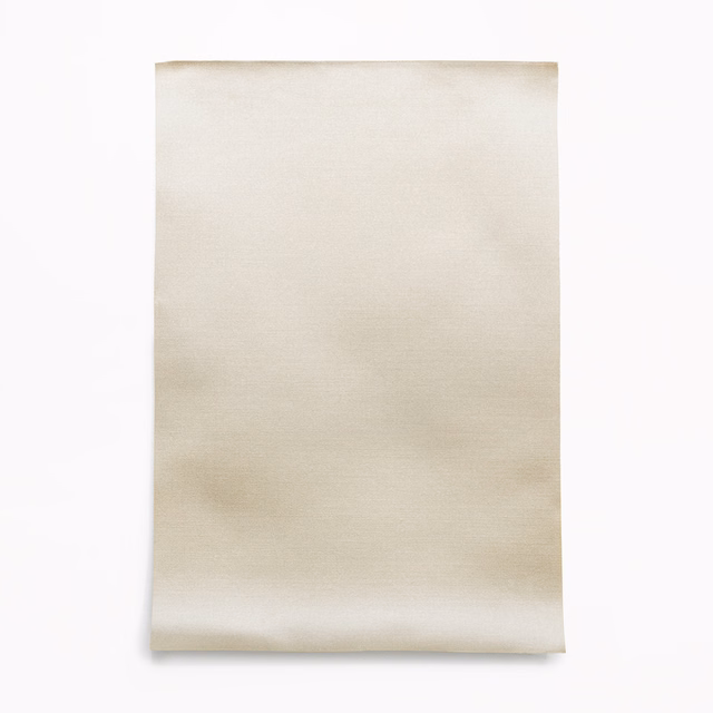 Warm ivory satin swatch with subtle horizontal texture and softly shaded lustre