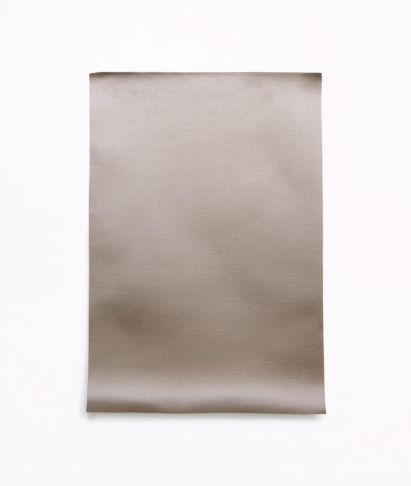 Soft taupe satin with subtle horizontal sheen and gently curling draped lower edge