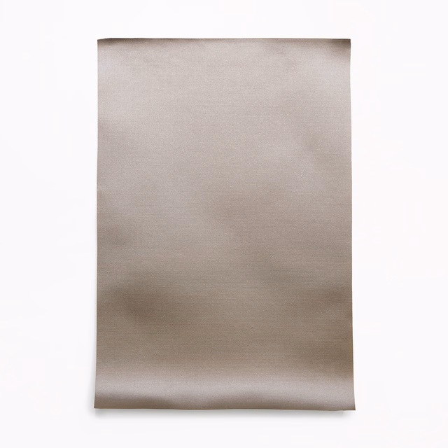 Soft taupe satin with subtle horizontal sheen and gently curling draped lower edge
