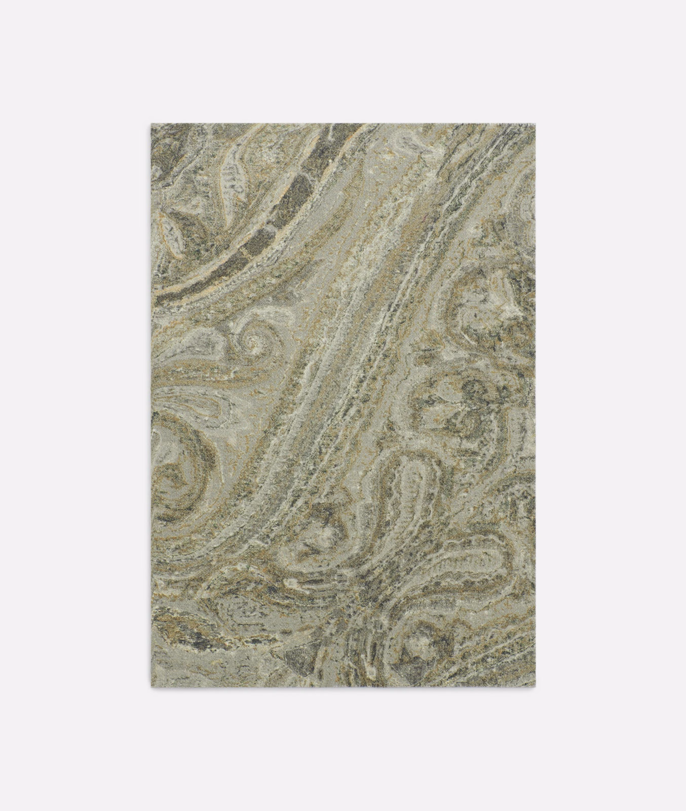 Cool silver-grey satin paisley with taupe, olive and marbled tonal detail