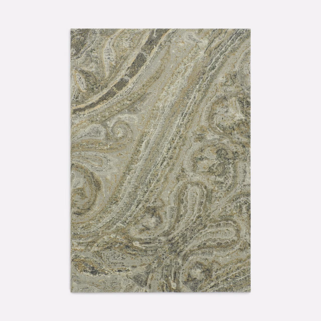 Cool silver-grey satin paisley with taupe, olive and marbled tonal detail