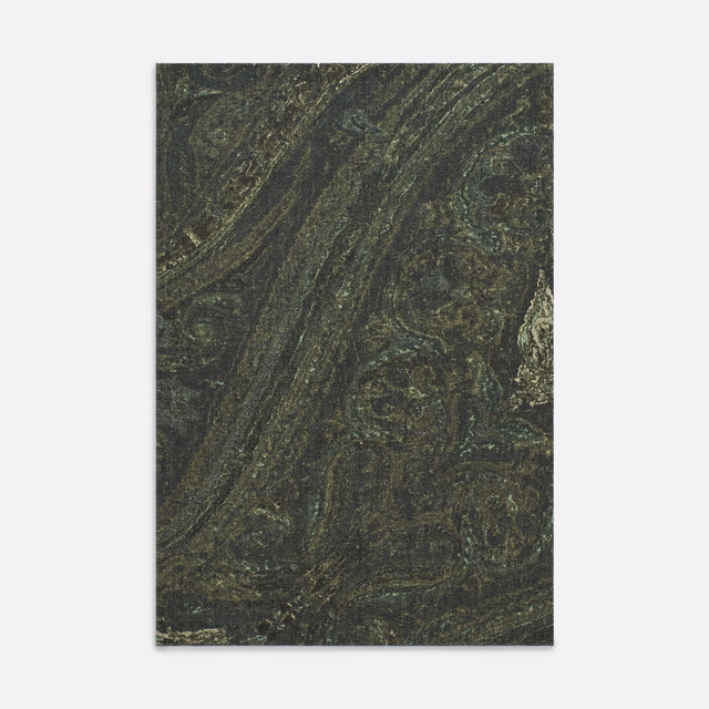 Dark olive satin-look paisley with curling motifs and subtle green-gold sheen