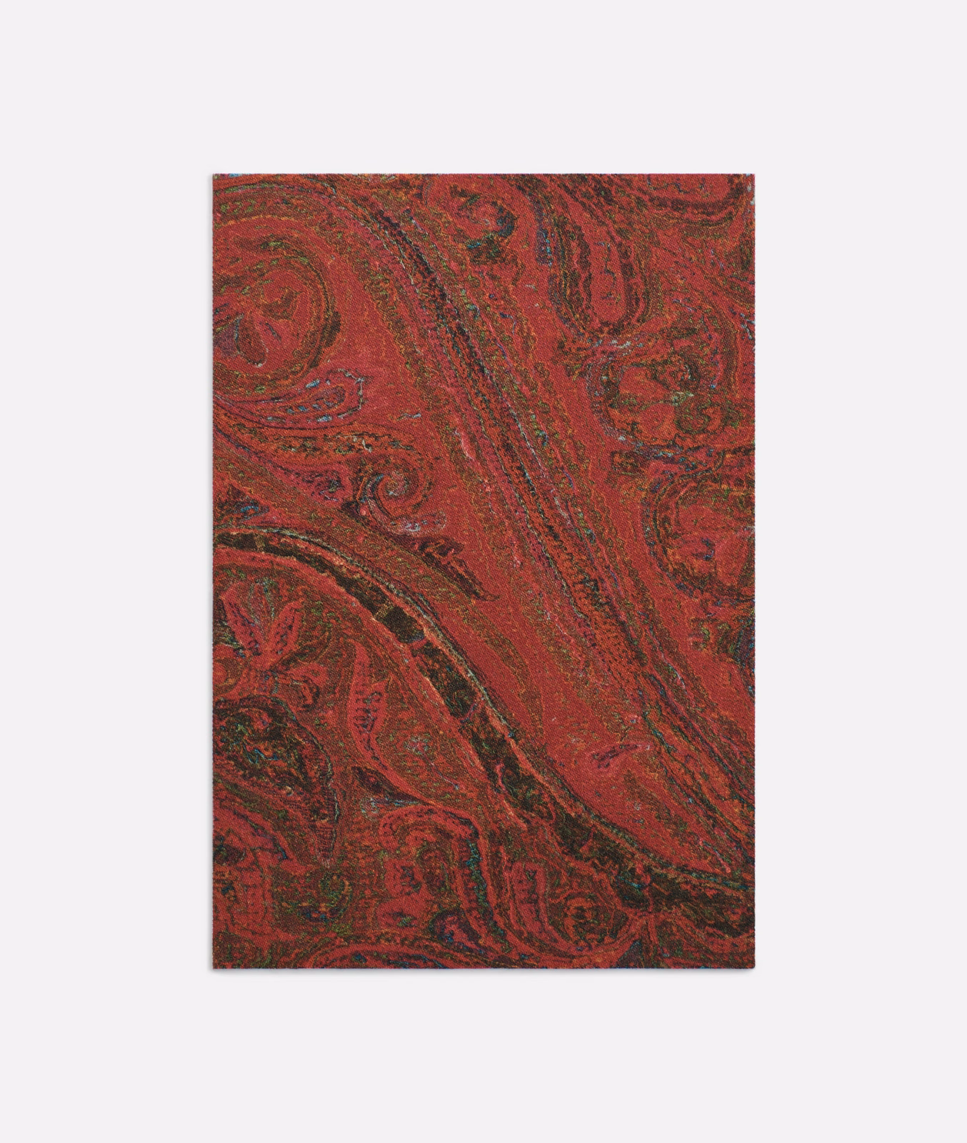 Deep burgundy satin paisley with olive-black curling details and diagonal patterning