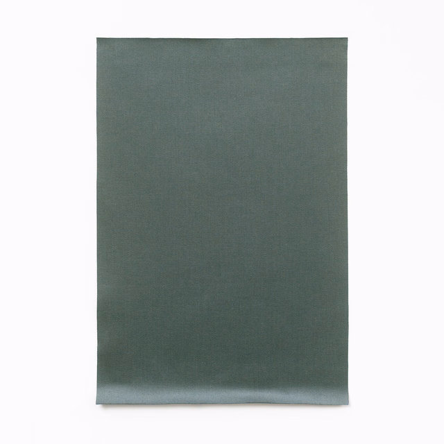 Muted algae-green satin with a fine weave and soft lower-edge sheen