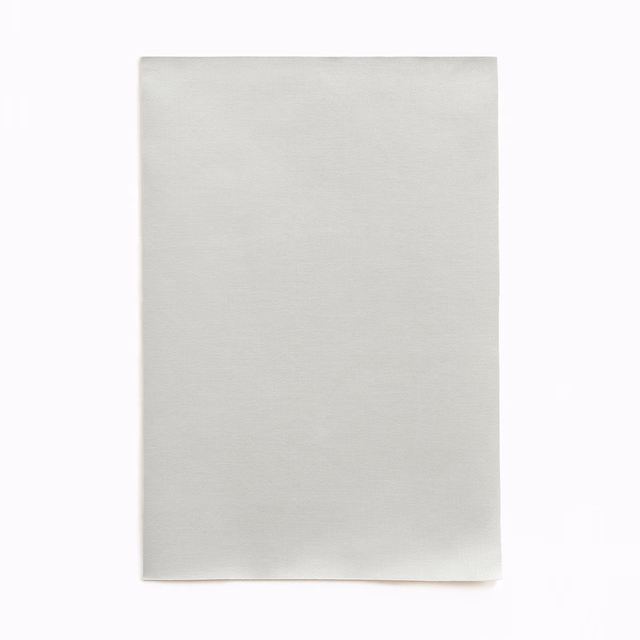 Pale cool-grey satin swatch with smooth horizontal sheen and softly luminous surface