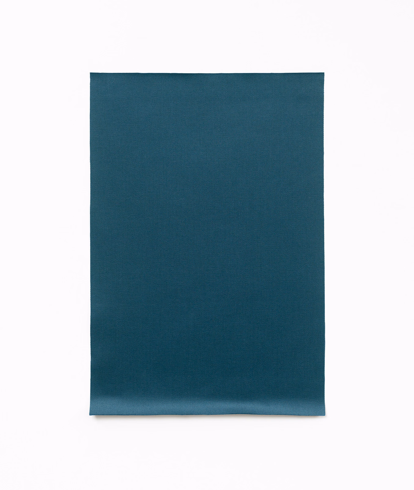 Deep blue teal satin swatch with a fine weave and subtle lower-edge sheen