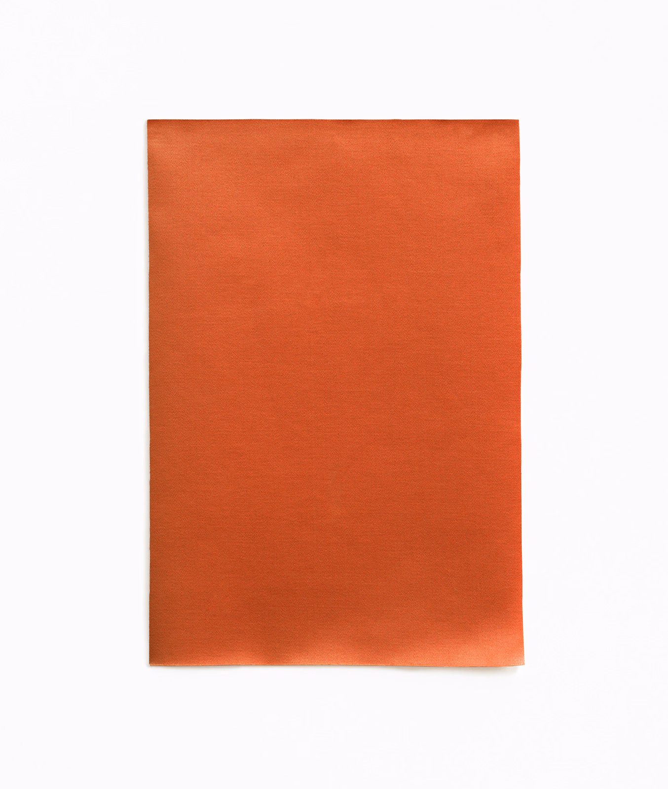 Burnt terracotta satin with fine horizontal grain and a soft reflective sheen