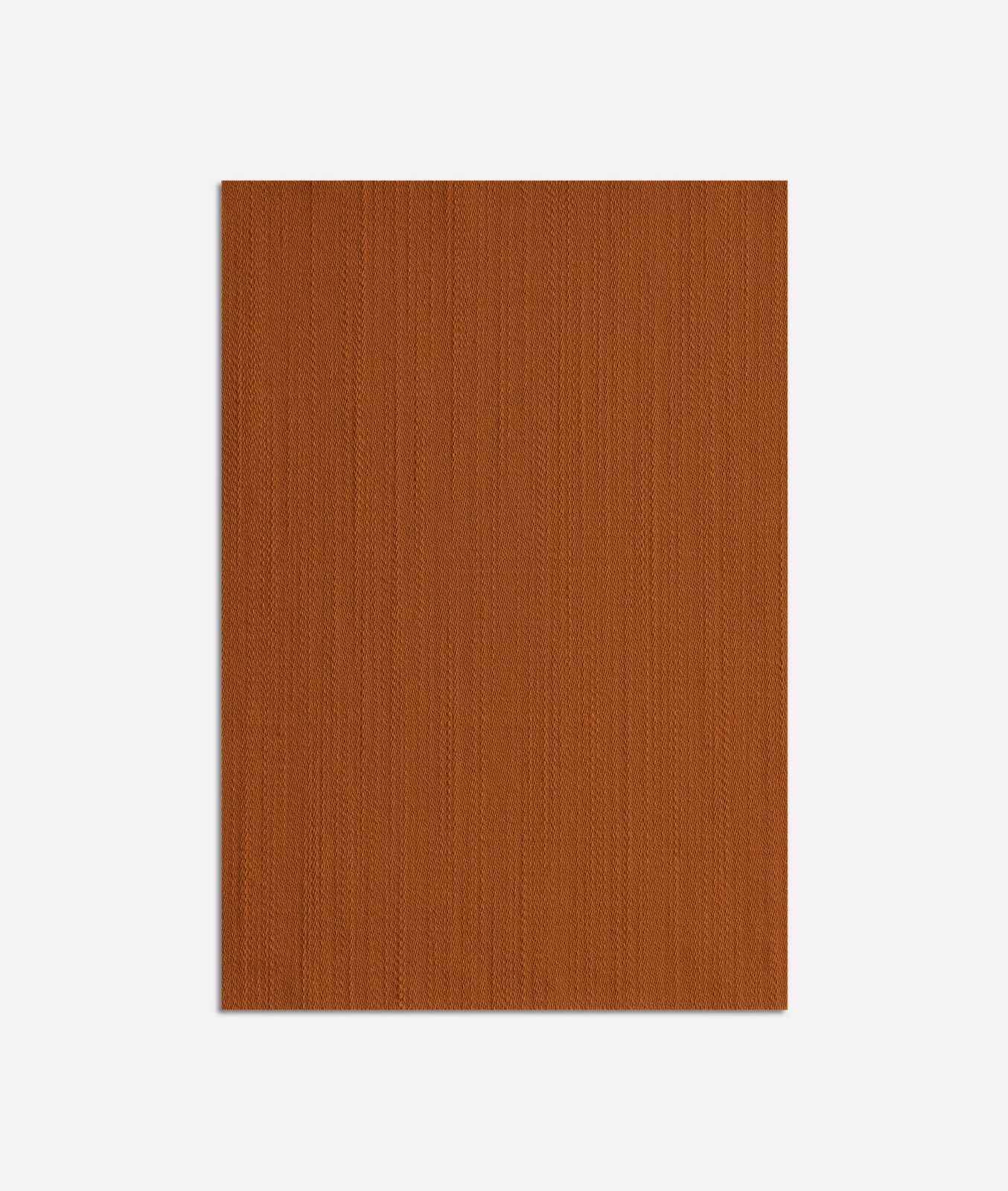 Burnt terracotta satin swatch with fine vertical ribbed texture and soft sheen