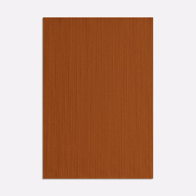 Burnt terracotta satin swatch with fine vertical ribbed texture and soft sheen