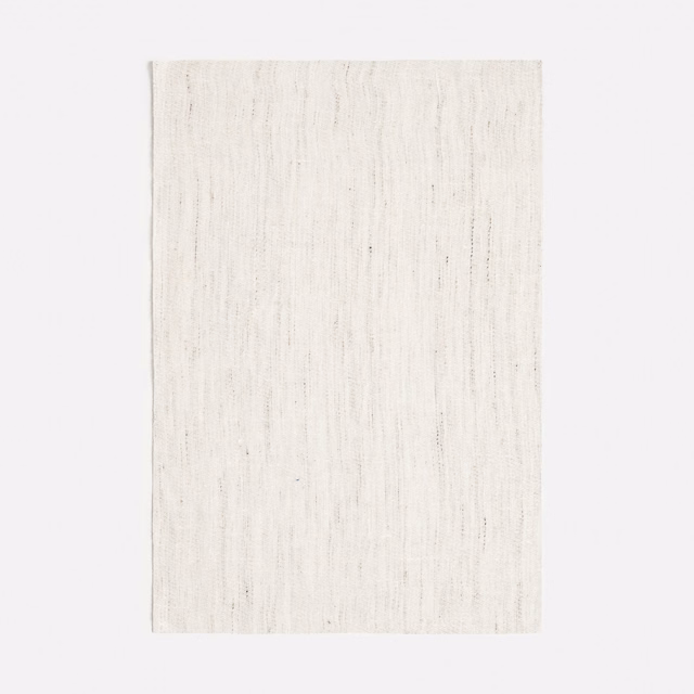 Warm ivory textile swatch with fine grey-beige vertical strié and softly mottled texture