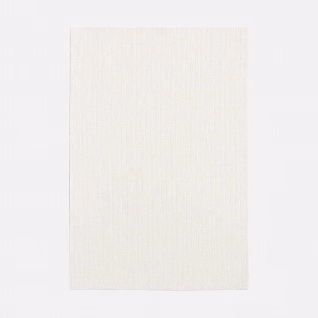 Soft ivory sheer with faint chevron lines and a fine vertical weave