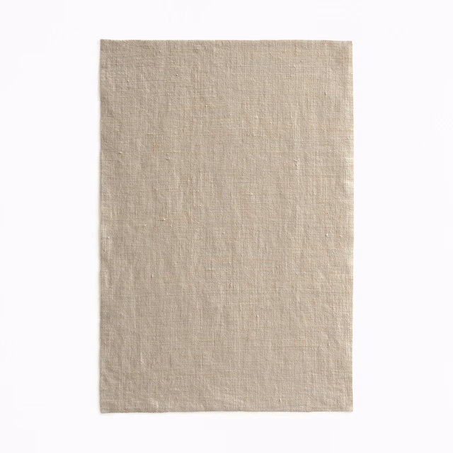 Pale taupe sheer fabric swatch with a fine irregular woven texture