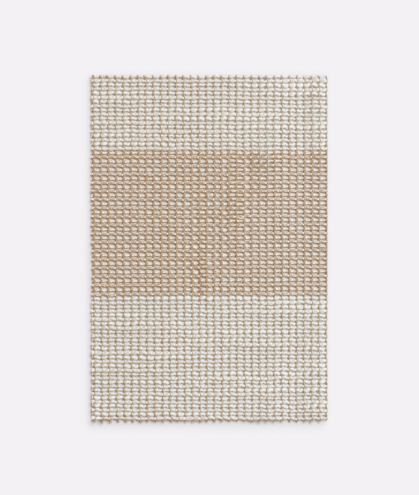 Warm sand beige sheer fabric with a small open grid weave and nubby texture