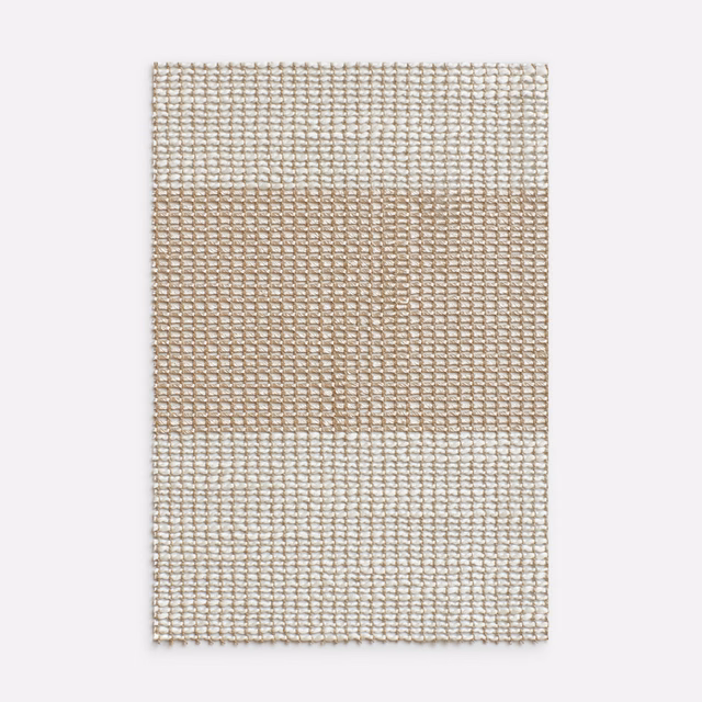 Warm sand beige sheer fabric with a small open grid weave and nubby texture