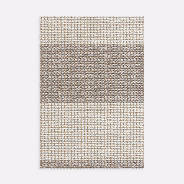 Araari Silver sheer fabric with open grid and silver-grey taupe horizontal bands