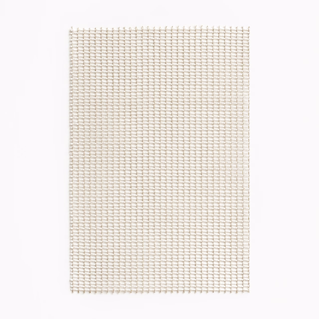 Ivory-cream sheer swatch with a fine, regular open woven grid