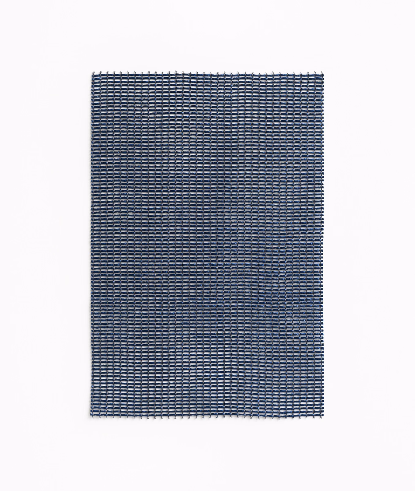 Deep navy sheer fabric showing a fine, evenly spaced woven grid