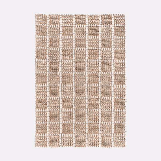 Warm taupe sheer weave with open checks and vertical textured stripes