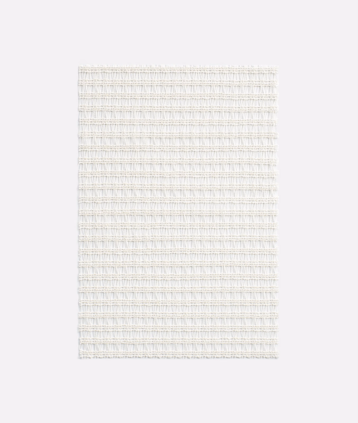 Pale ivory sheer swatch with fine horizontal ridges and delicate open vertical texture