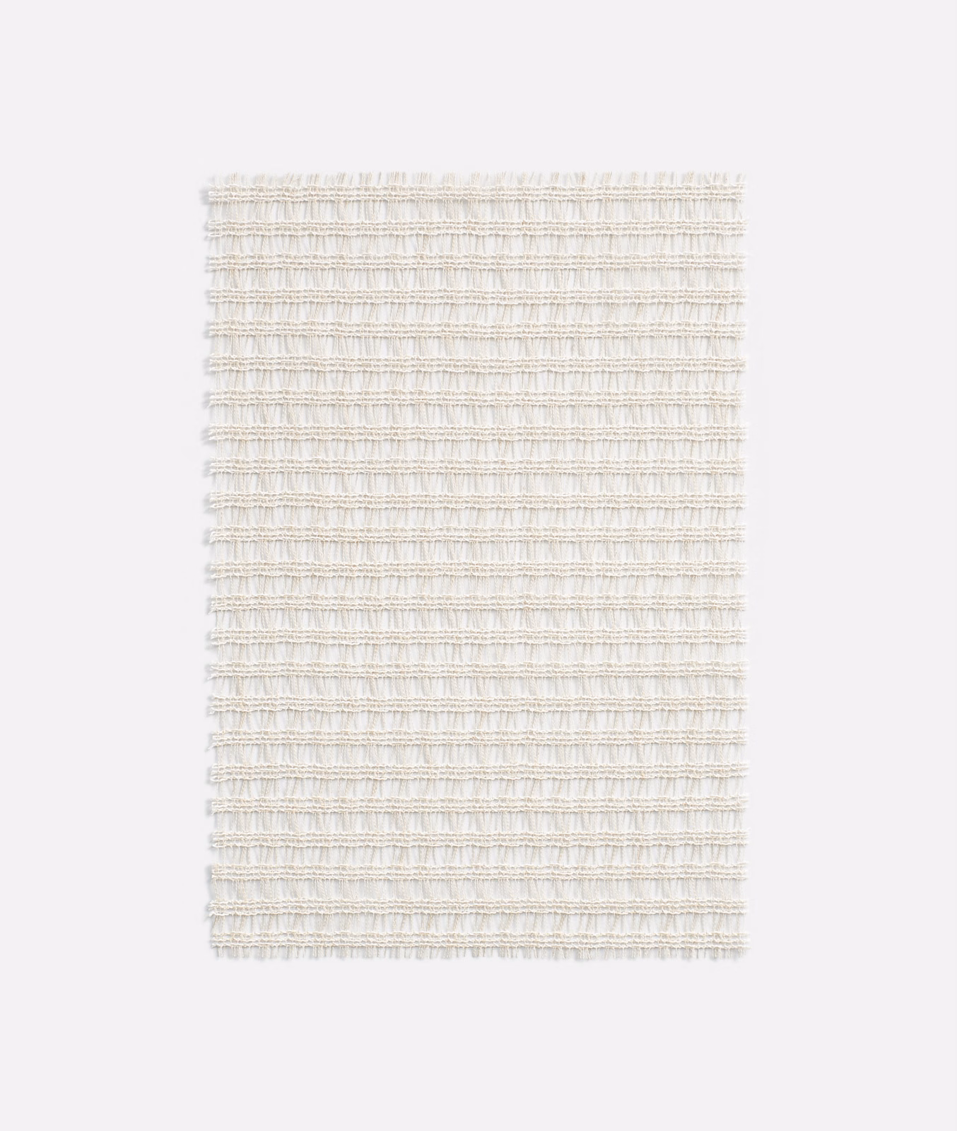 Pale ivory sheer swatch with fine horizontal ridged weave and subtle natural texture