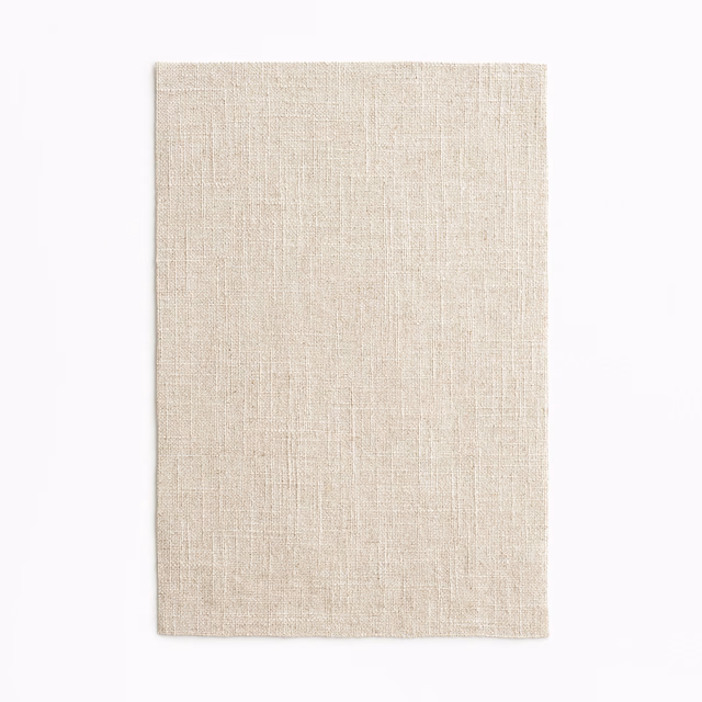 Pale linen-beige sheer swatch with fine vertical slubs and quiet plain weave
