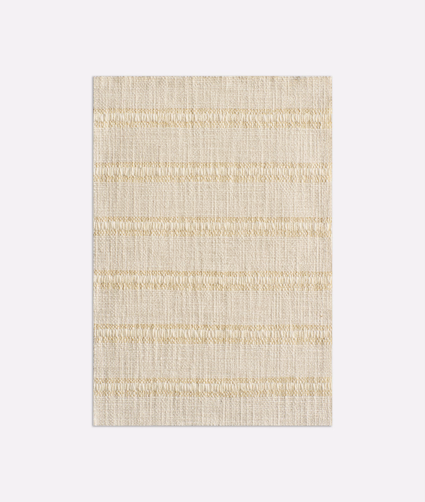 Ivory sheer fabric with fine vertical texture and soft horizontal oatmeal bands