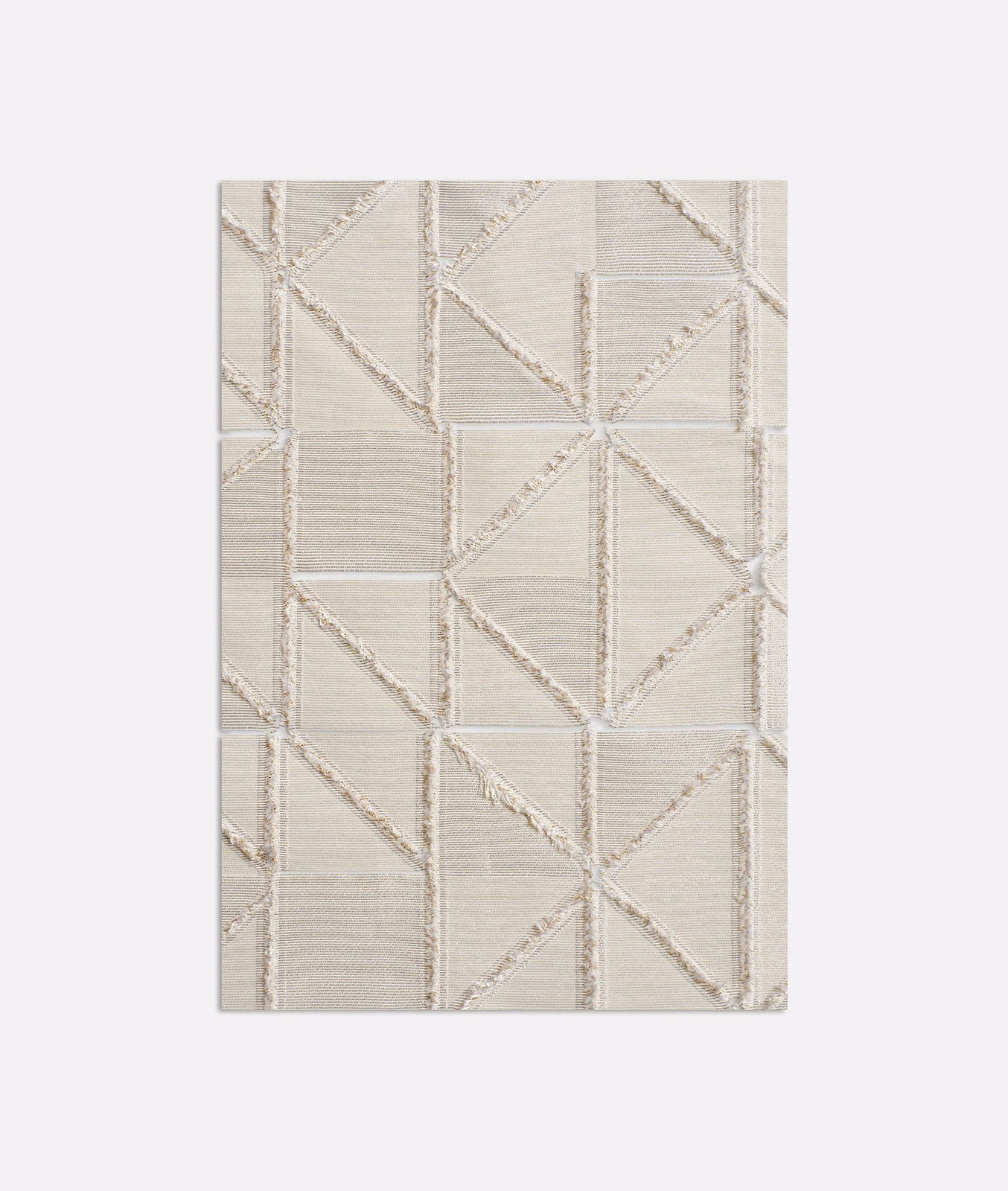 Pale platinum-grey sheer swatch with raised geometric grid and diagonal textured lines