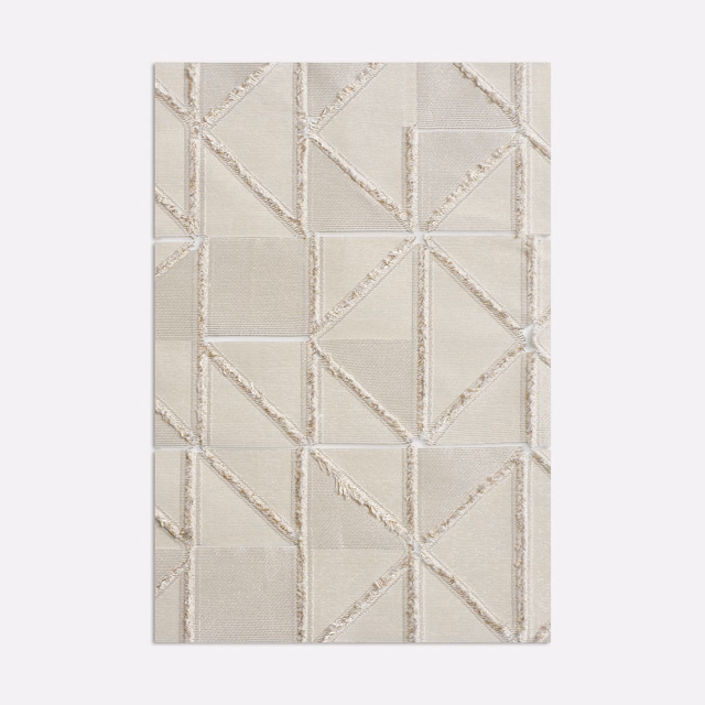 Pale platinum-grey sheer swatch with raised geometric grid and diagonal textured lines