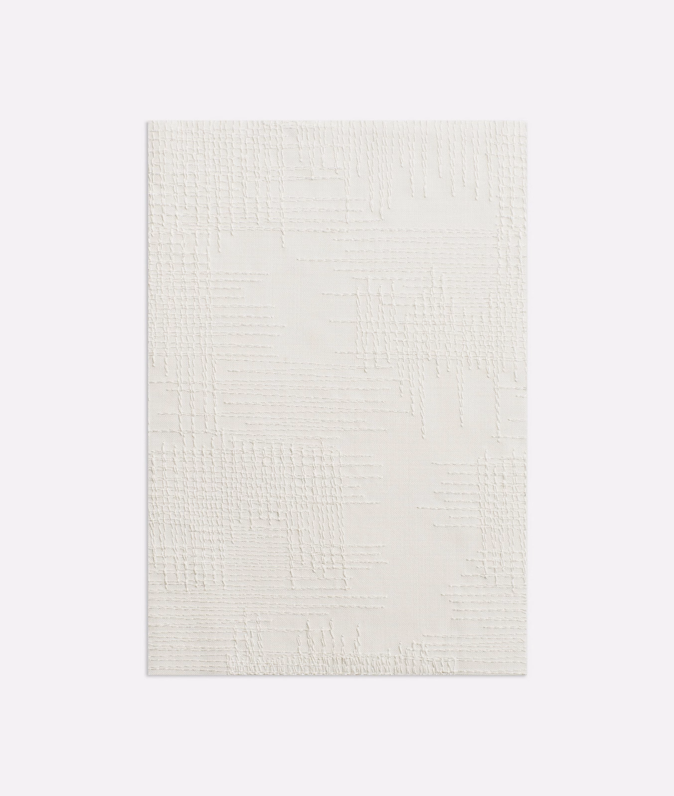 Warm ivory sheer with subtle raised grid marks and irregular woven texture