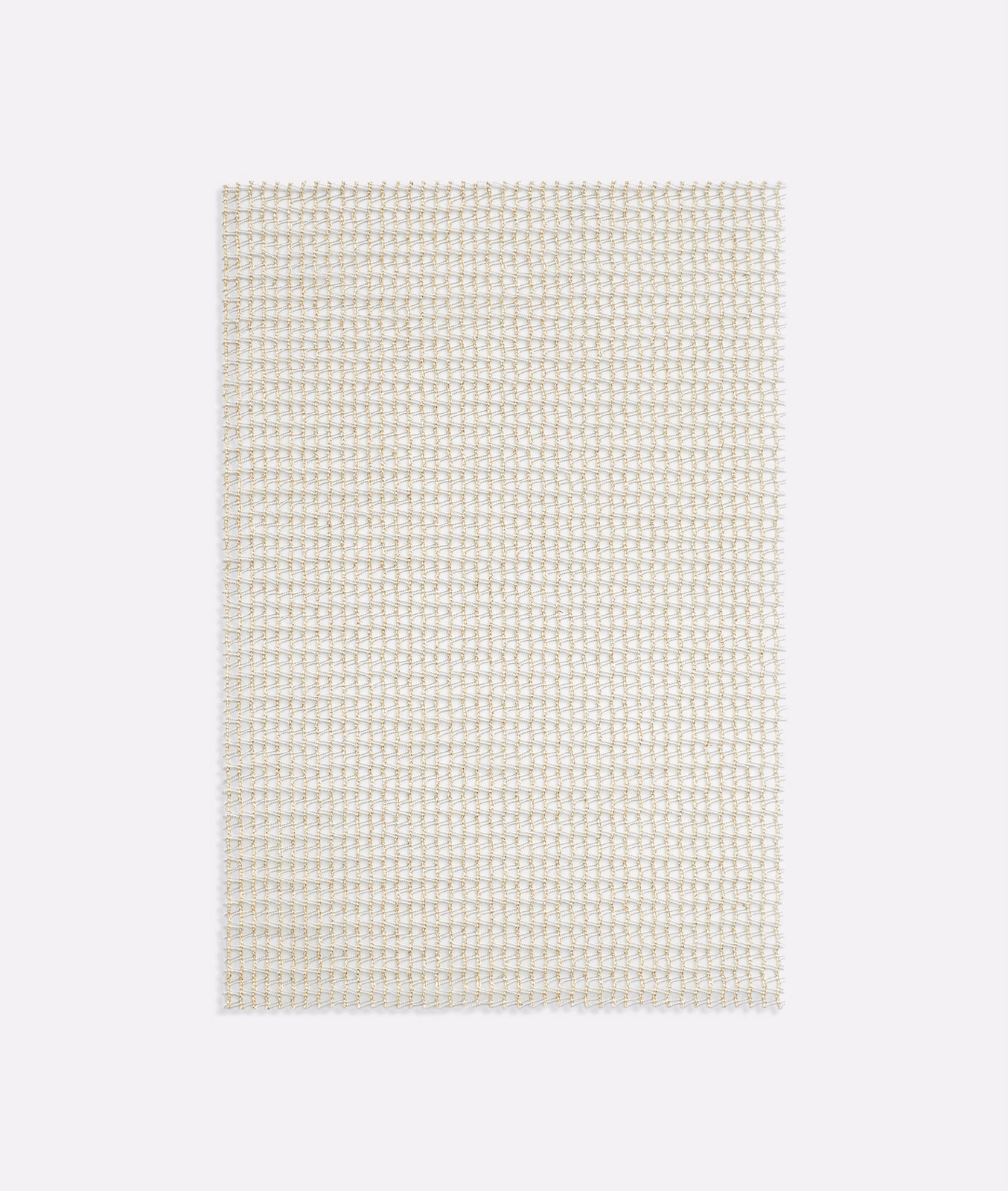 Warm ivory sheer swatch with a fine open grid and subtle golden threads