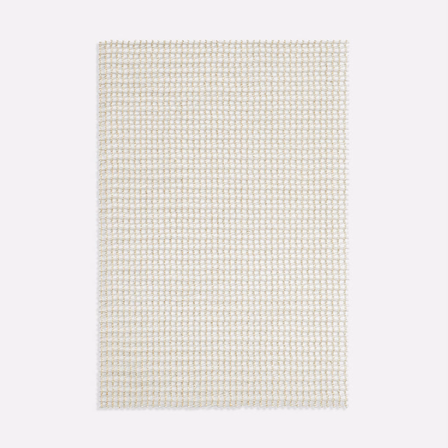 Warm ivory sheer swatch with a fine open grid and subtle golden threads