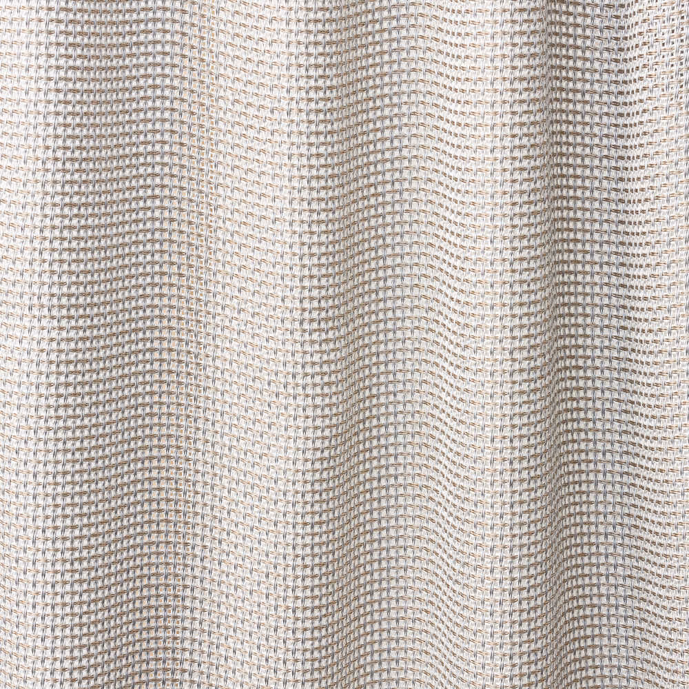 Pearl sheer fabric with taupe-grey open weave gathered into soft vertical folds