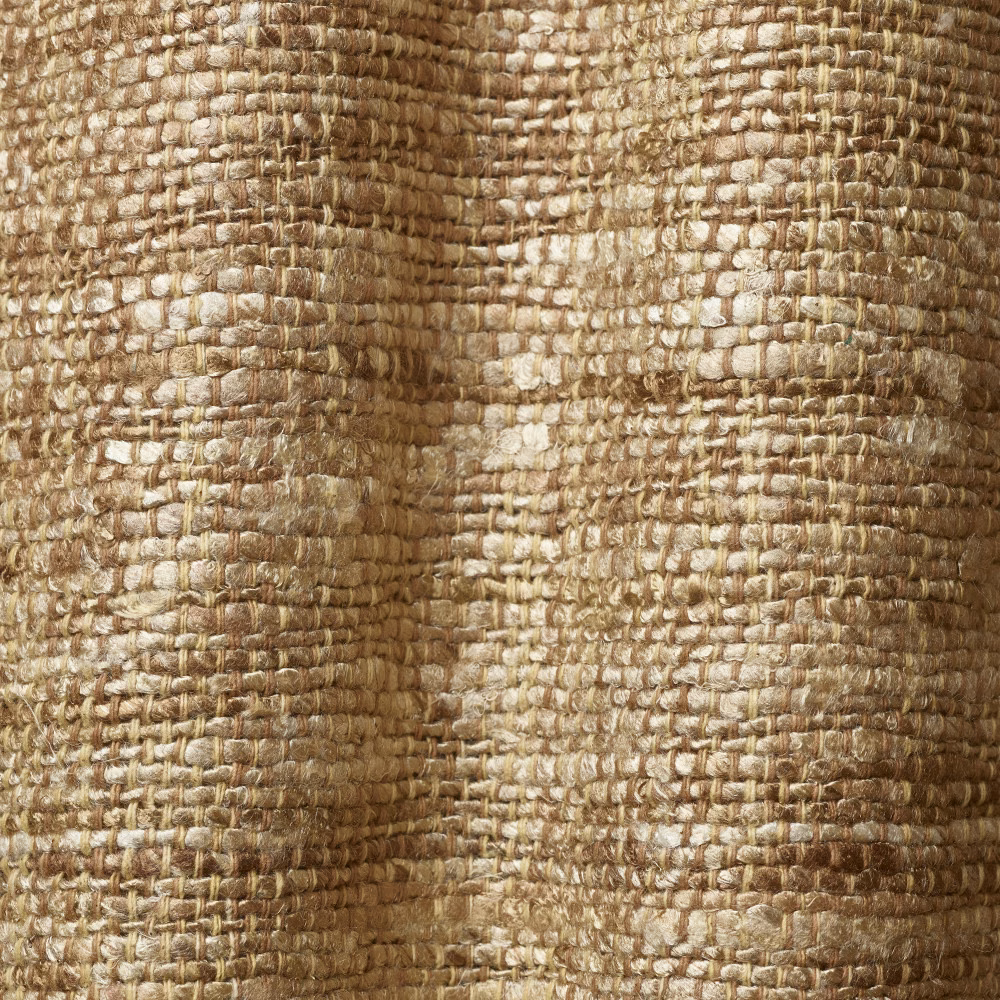 Warm taupe raw silk with chunky slubbed weave and softly uneven brown bands
