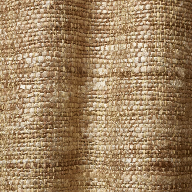 Warm taupe raw silk with chunky slubbed weave and softly uneven brown bands