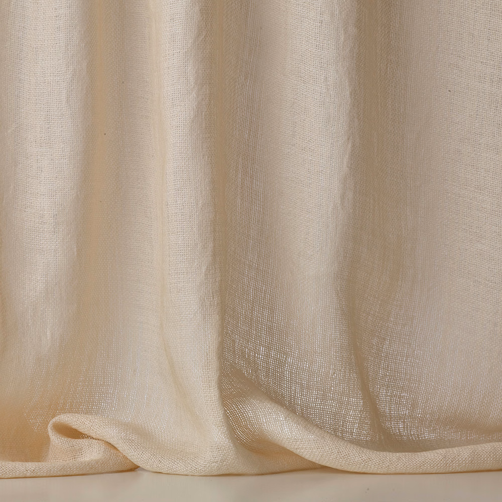 Warm ivory sheer fabric with an open gauze weave, softly gathered in vertical folds