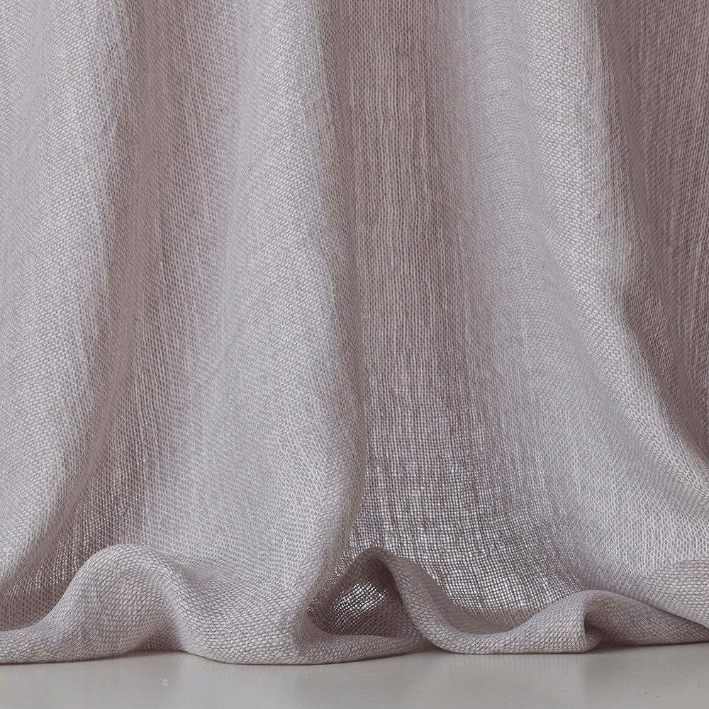 Pale pearl-grey open-weave sheer falling in soft translucent folds