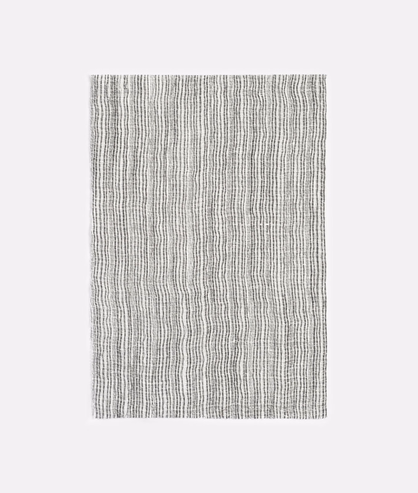 Silver-grey sheer fabric with closely spaced, irregular vertical woven lines