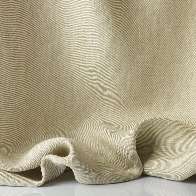 Pale olive-beige sheer fabric with fine ribbed weave gathered into soft folds