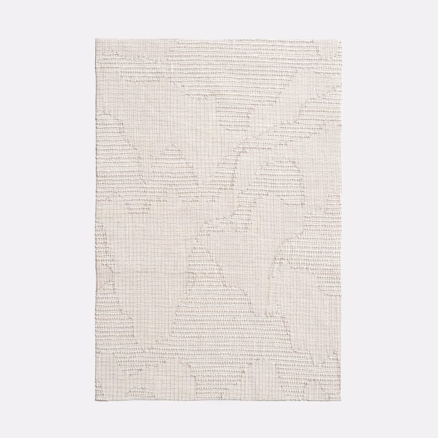 Pale ivory sheer with fine gridded weave and faint abstract contours