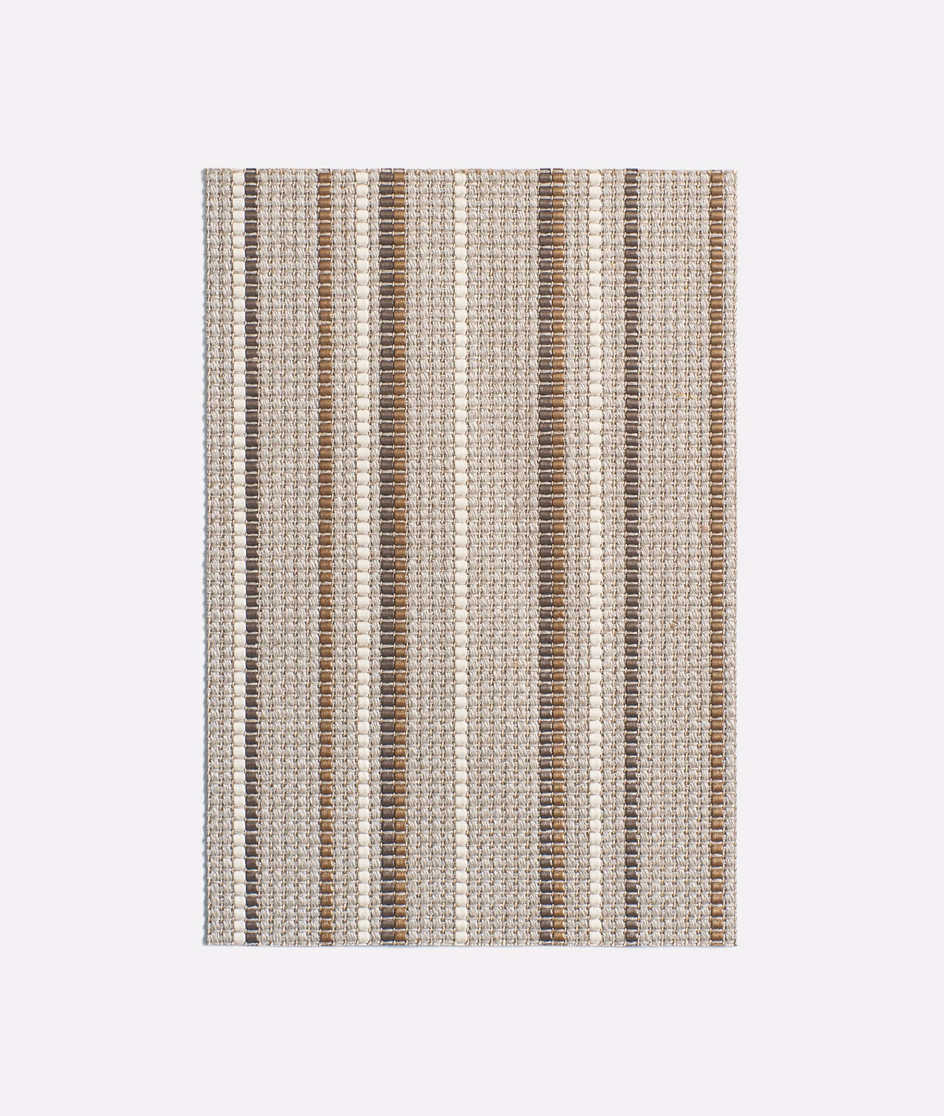 Copper, taupe and ivory vertically striped woven upholstery fabric with tactile texture