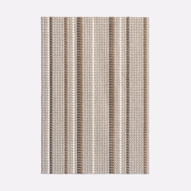 Copper, taupe and ivory vertically striped woven upholstery fabric with tactile texture