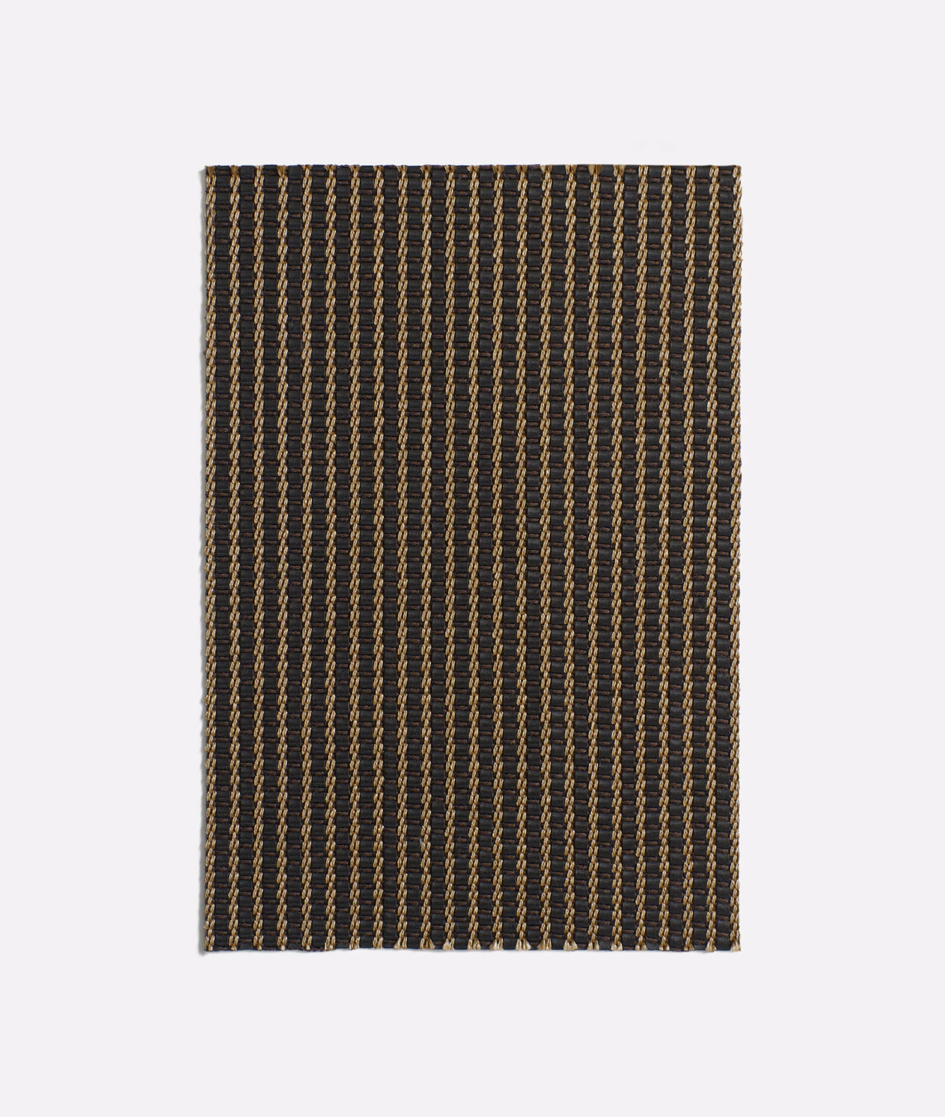 Near-black woven swatch with closely spaced bronze-gold vertical lines and raised texture