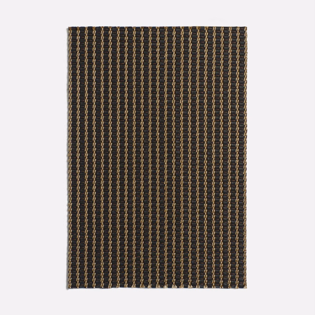Near-black woven swatch with closely spaced bronze-gold vertical lines and raised texture