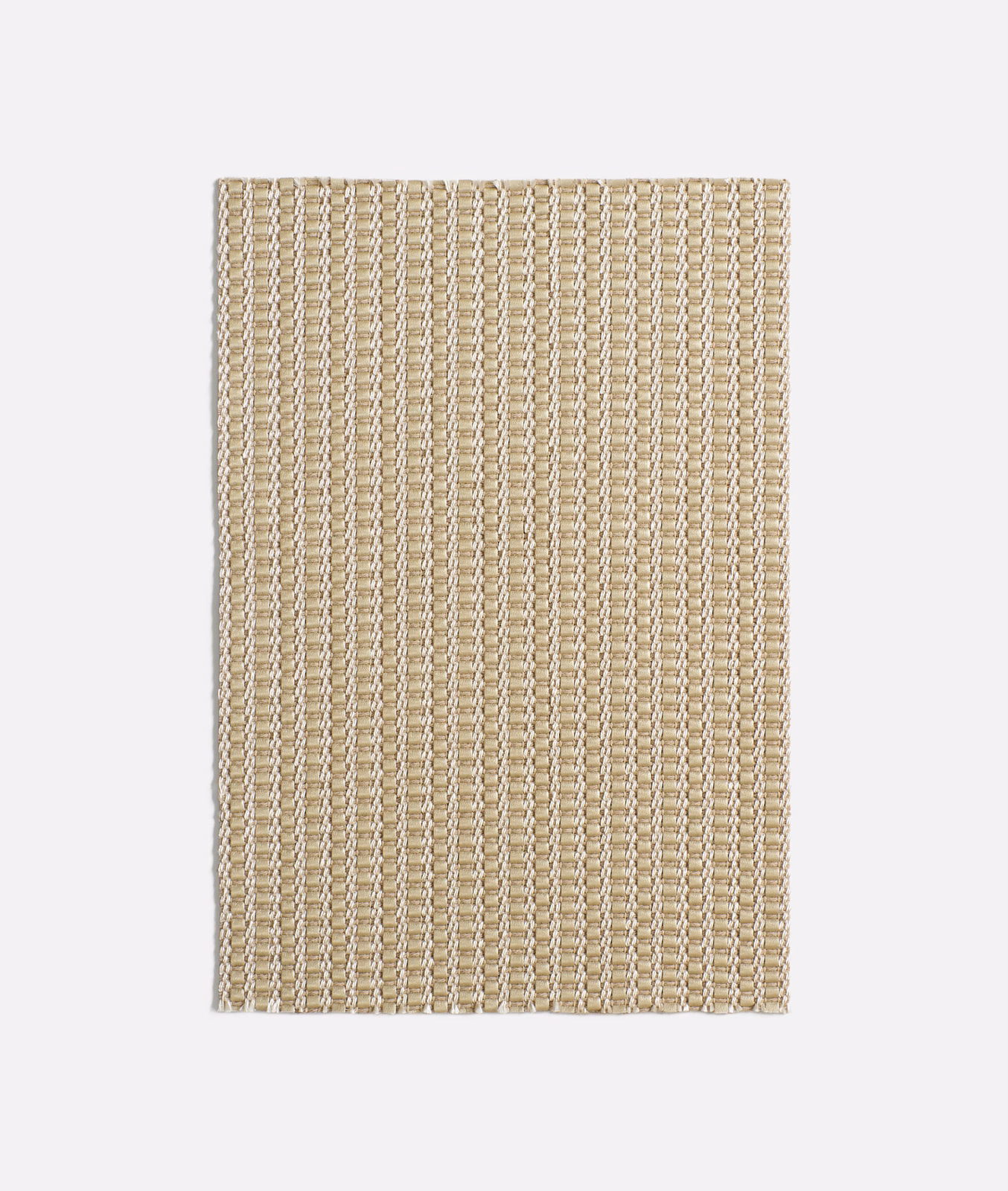 Muted golden-beige fabric swatch with fine vertical ribs and checked woven texture
