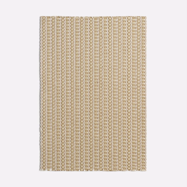 Muted golden-beige fabric swatch with fine vertical ribs and checked woven texture